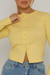 Butter Yellow Rib Button Front Top - Helena