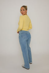 Butter Yellow Rib Button Front Top - Helena