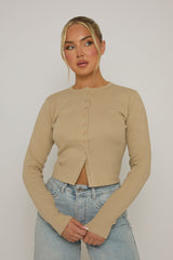 Oatmeal Rib Button Front Top - Helena