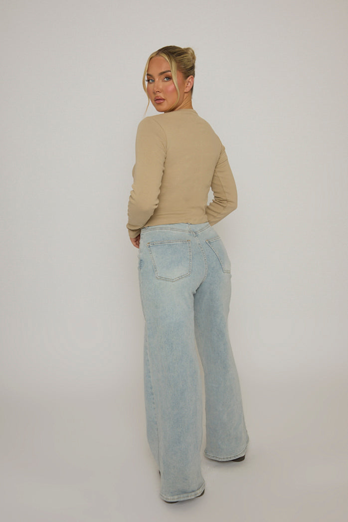 Oatmeal Rib Button Front Top - Helena