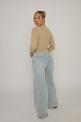 Oatmeal Rib Button Front Top - Helena