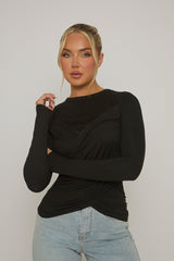 Black Twist Long Sleeve Top - Inara