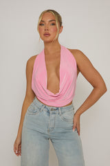 Pink Plunge Halter Neck Top - Micah