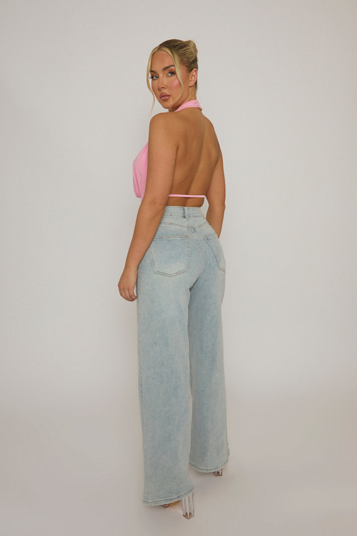 Pink Plunge Halter Neck Top - Micah