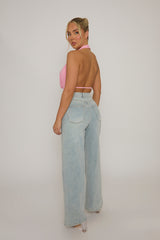 Pink Plunge Halter Neck Top - Micah