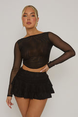 Black Lace Tiered Ruffle Mini Skirt - Aldina
