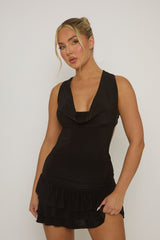 Black Cowl Front Ruffle Mini Dress - Marcela