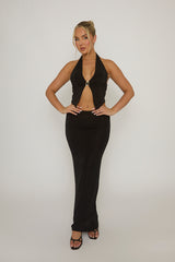 Black Plunge Bead Trim Top - Arlette