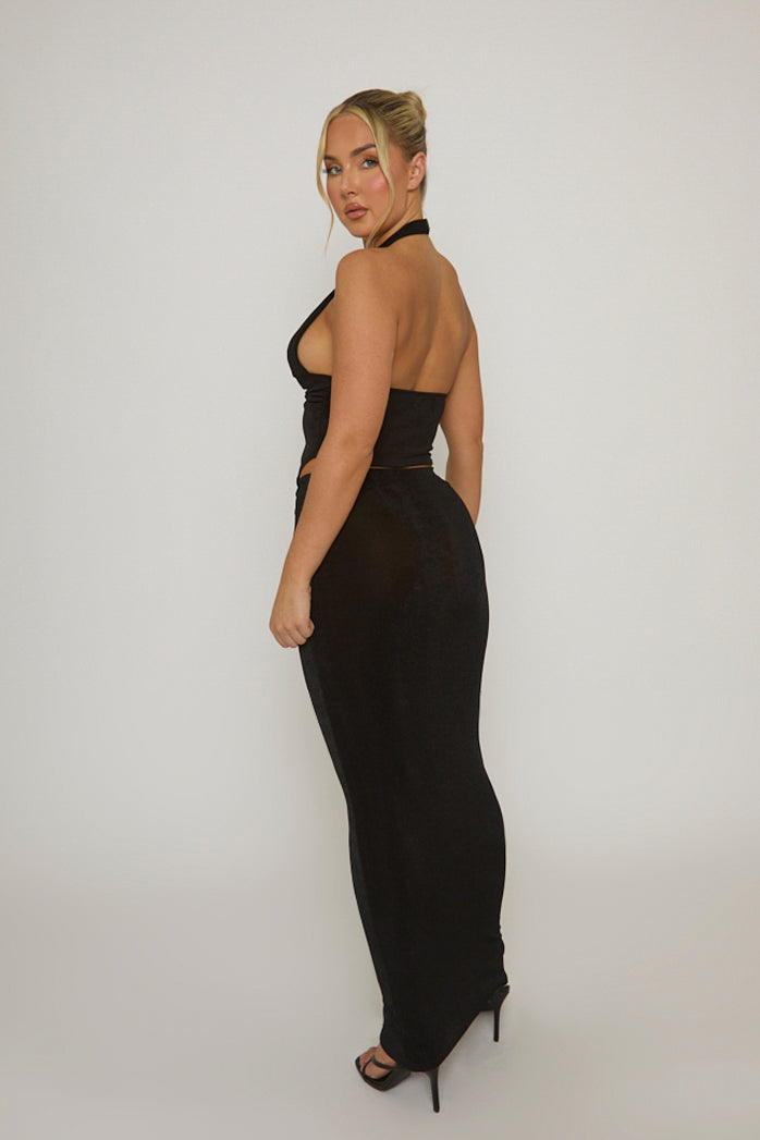 Black Plunge Bead Trim Top - Arlette