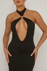 Black Cut Out Shell Trim Halter Maxi Dress - Audrey