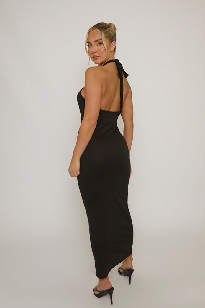Black Cut Out Shell Trim Halter Maxi Dress - Audrey