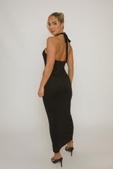 Black Cut Out Shell Trim Halter Maxi Dress - Audrey