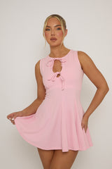 Pink Tie Front Pleated Mini Dress - Irma