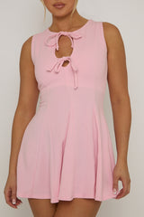 Pink Tie Front Pleated Mini Dress - Irma