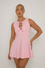 Pink Tie Front Pleated Mini Dress - Irma