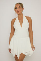 White Halterneck Hanky Hem Mini Dress -  Jacira