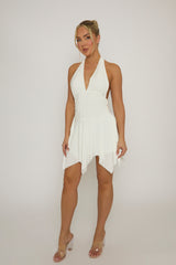 White Halterneck Hanky Hem Mini Dress -  Jacira