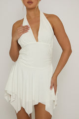 White Halterneck Hanky Hem Mini Dress -  Jacira