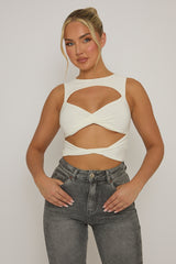 White Twist Front Cut Out Top - Sonia