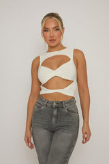 White Twist Front Cut Out Top - Sonia