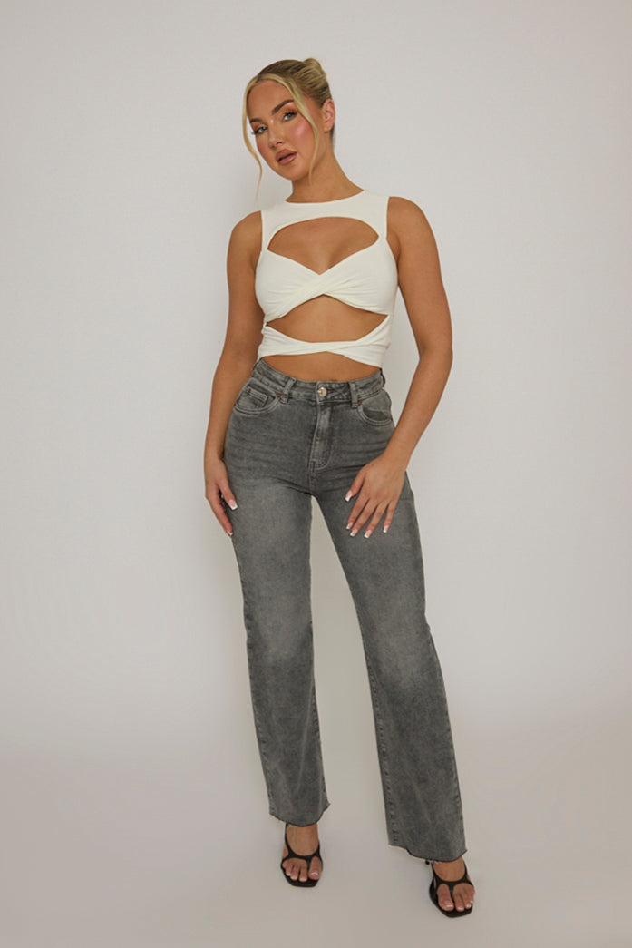 White Twist Front Cut Out Top - Sonia