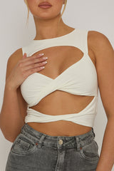 White Twist Front Cut Out Top - Sonia