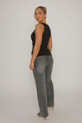 Black Gold Button Detail Longline Waistcoat - Isidora