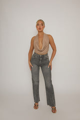 Taupe Plunge Halter Neck Top - Micah
