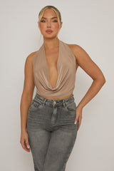 Taupe Plunge Halter Neck Top - Micah