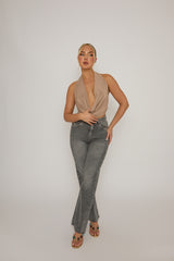Taupe Plunge Halter Neck Top - Micah