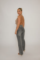 Taupe Plunge Halter Neck Top - Micah