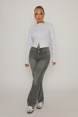 Grey Marl Rib Button Front Top - Helena