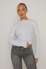 Grey Marl Rib Button Front Top - Helena