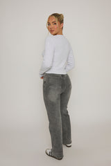 Grey Marl Rib Button Front Top - Helena