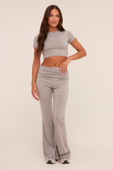 Grey Round Neck Cropped Top & Flared Leg Trousers Co-ord - Charlett