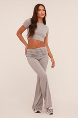 Grey Round Neck Cropped Top & Flared Leg Trousers Co-ord - Charlett