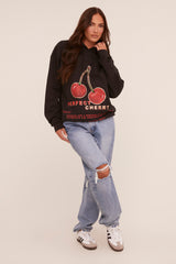 Black Cherry Print Oversized Hoodie - Molly