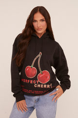 Black Cherry Print Oversized Hoodie - Molly