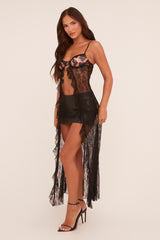 Black Lace Leopard Print Longline Top - Lian