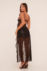 Black Lace Leopard Print Longline Top - Lian