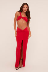 Red One Shoulder Crop Top & Twist Detail Maxi Skirt Co-ord Set - Kacie