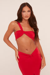 Red One Shoulder Crop Top & Twist Detail Maxi Skirt Co-ord Set - Kacie