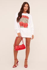 White Cherry Print Oversized Sweatshirt Mini Dress - Jerry