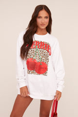 White Cherry Print Oversized Sweatshirt Mini Dress - Jerry