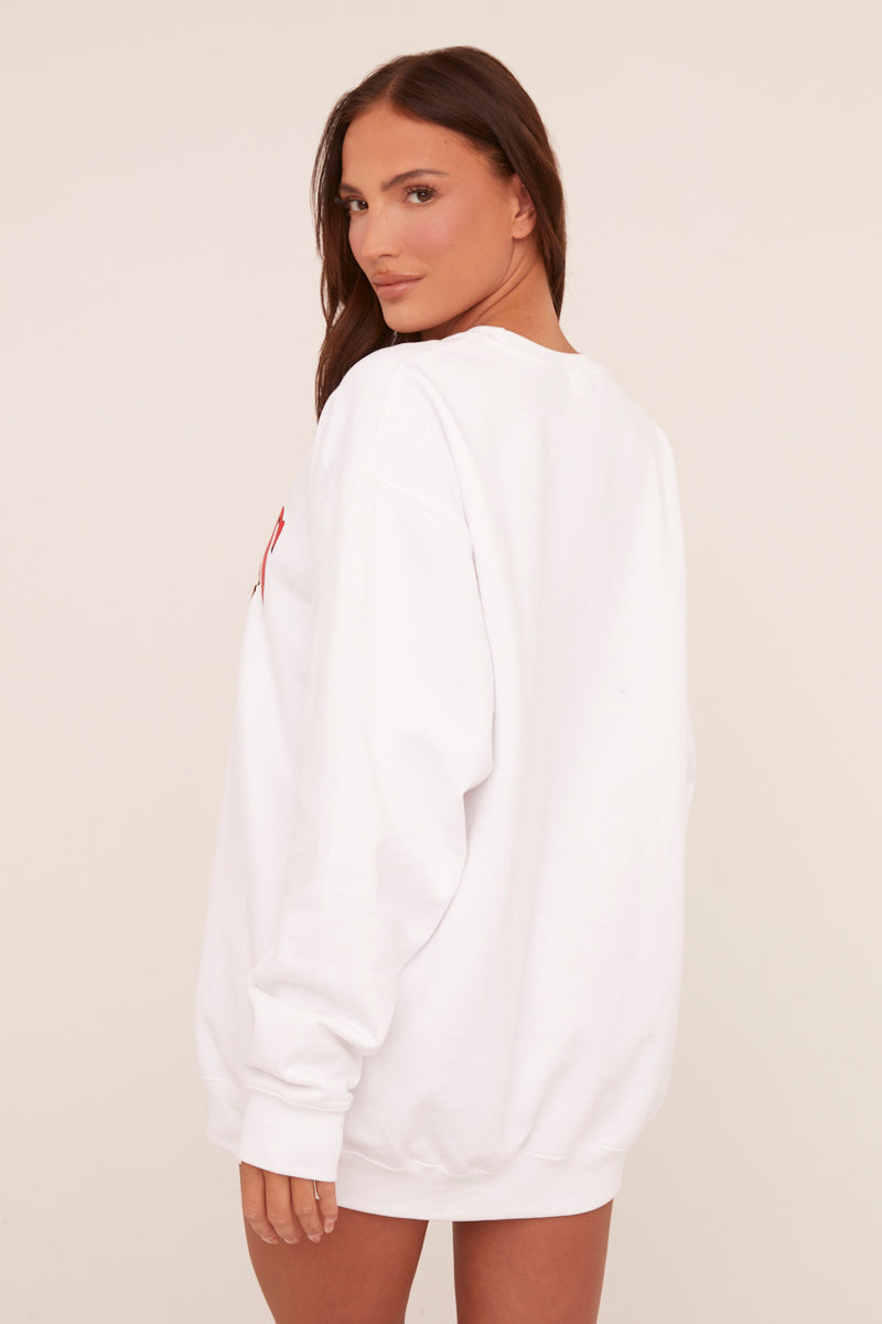 White Cherry Print Oversized Sweatshirt Mini Dress - Jerry