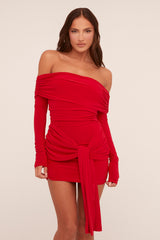Red Bardot Tie Front Mini Dress - Teagen