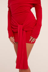 Red Bardot Tie Front Mini Dress - Teagen