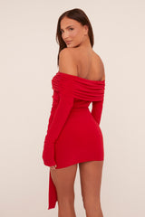 Red Bardot Tie Front Mini Dress - Teagen