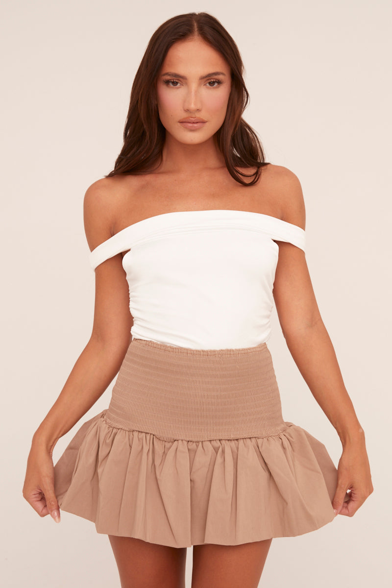 Stone Shirring Detail Puffball Mini Skirt - Gracen