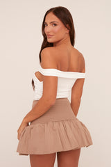 Stone Shirring Detail Puffball Mini Skirt - Gracen